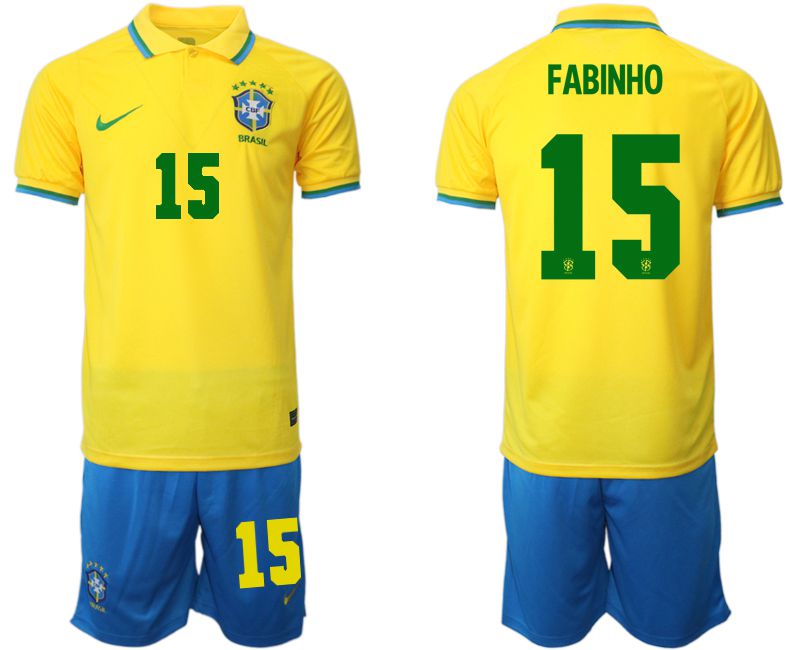 Men 2022 World Cup National Team Brazil home yellow #15 Soccer Jersey